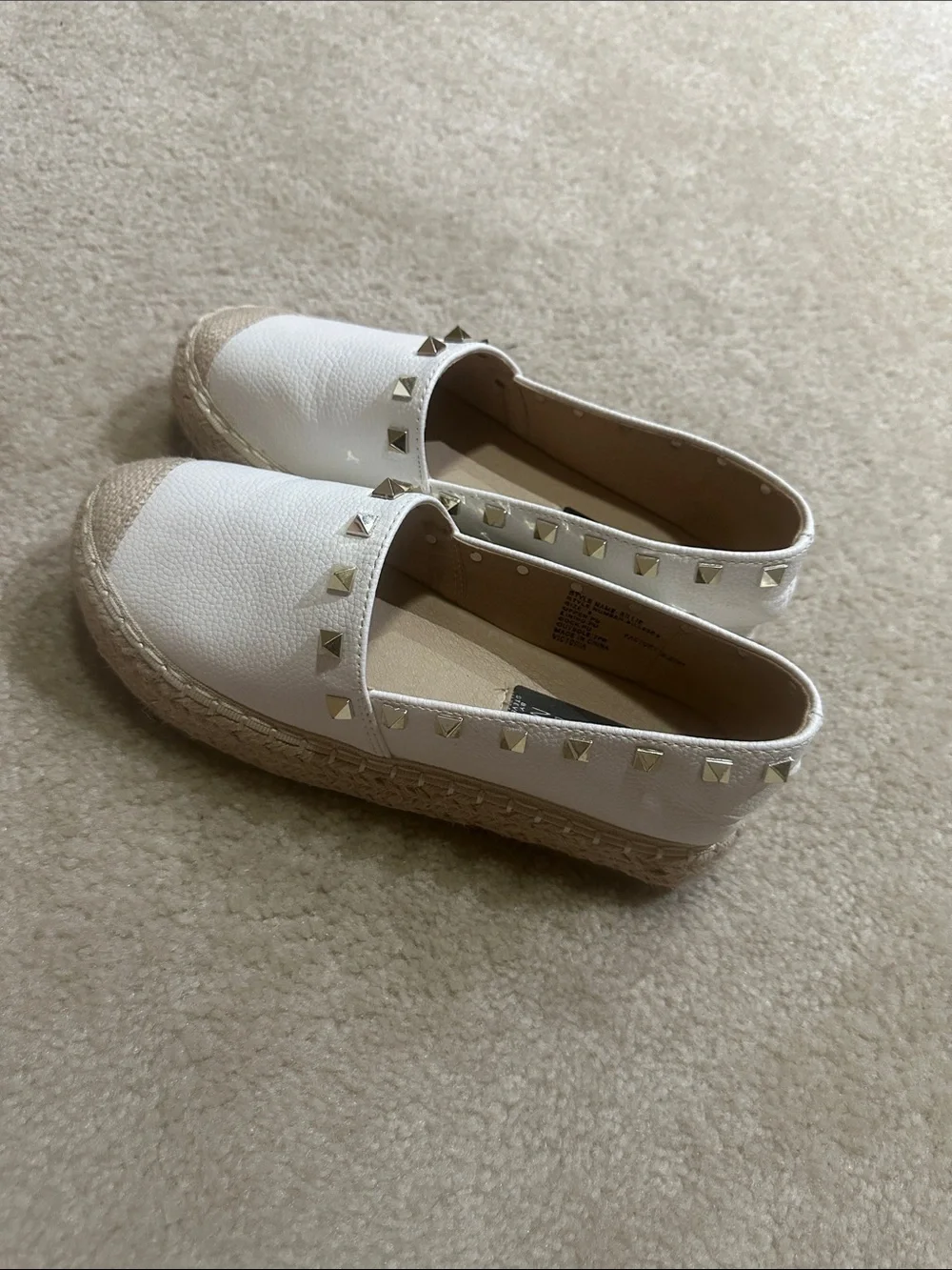 Steven by Steve Madden White Espadrille Flats with Gold Studs